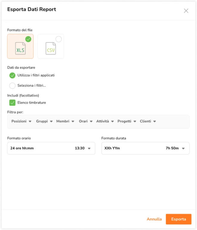 Exporting tracked time report